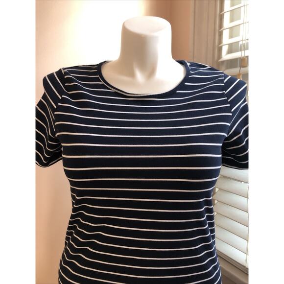 Beach Lunch Lounge NWOT Blue White Striped Short Sleeve Dress Fringe Large - Picture 3 of 8